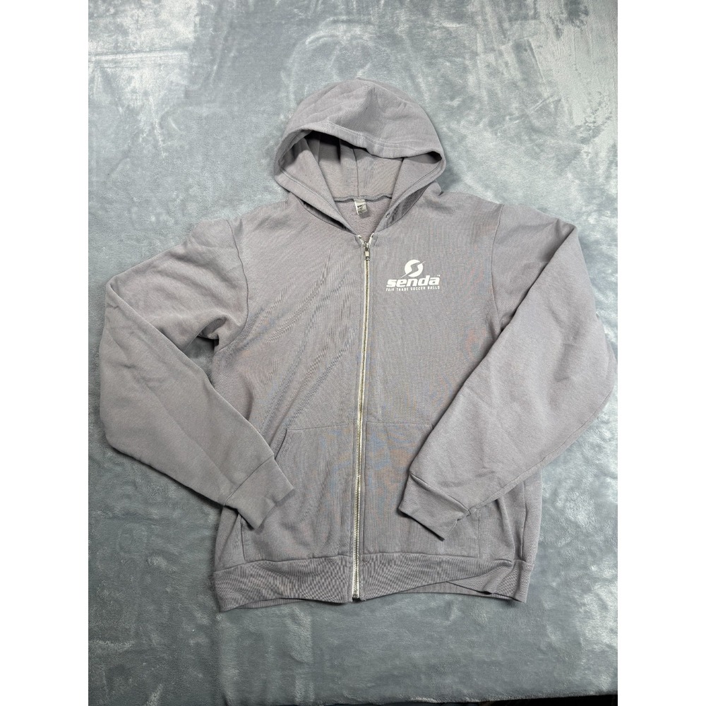 Senda Zip Hoodie Mens Medium Gray Soccer Fleece Full Zip Graphic Sweatshirt